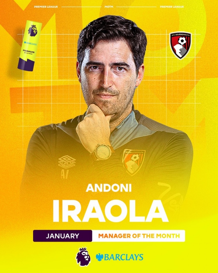  3勝1平！伯恩茅斯主帥伊勞拉當(dāng)選英超1月最佳教練