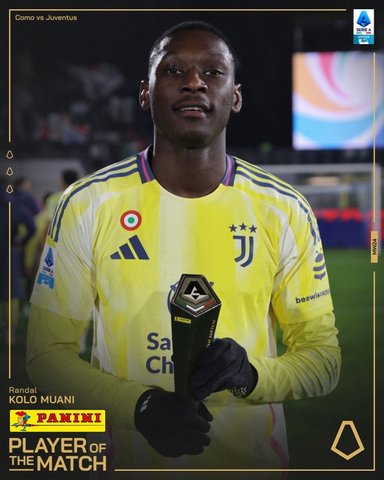  實至名歸！官方：穆阿尼當選科莫1-2尤文全場最佳球員