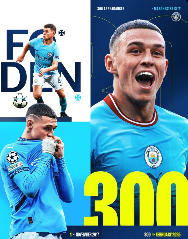  福登替補(bǔ)登場(chǎng)迎曼城生涯300場(chǎng)里程碑，已貢獻(xiàn)97球57助攻