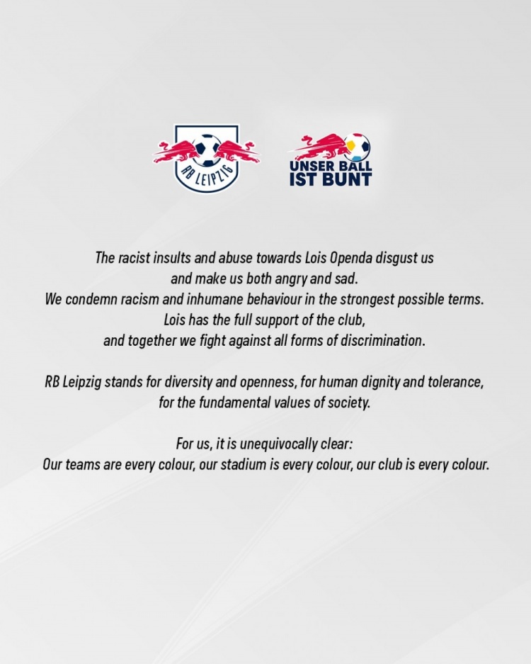  奧蓬達(dá)遭種族歧視，萊比錫譴責(zé)：全力支持奧蓬達(dá)，會(huì)對(duì)抗所有歧視