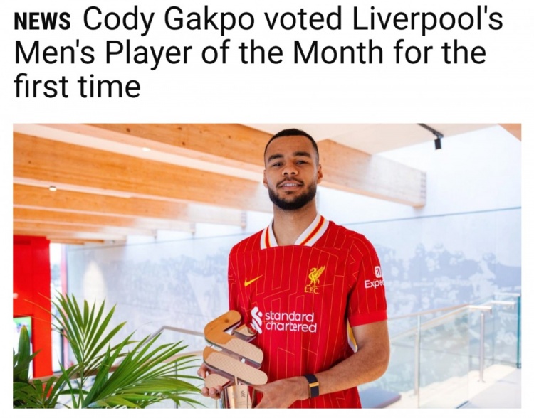  紅軍生涯首次，官方：加克波當(dāng)選球迷票選利物浦1月隊(duì)內(nèi)最佳球員