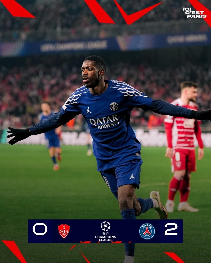  登貝萊已為巴黎連續(xù)8場破門，追平內(nèi)馬爾&姆巴佩保持的隊史紀錄