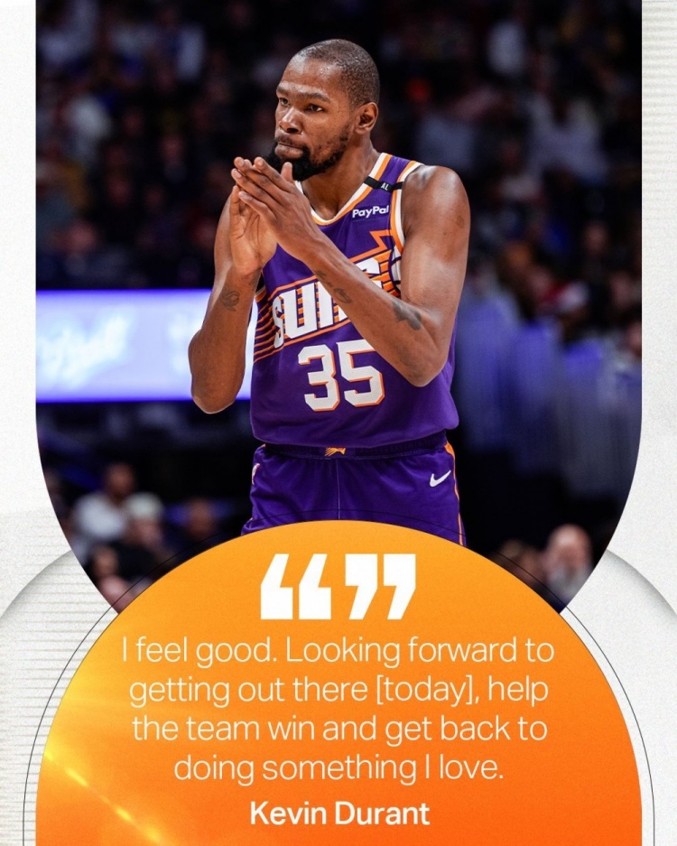  僅差26分！杜蘭特：期待這場(chǎng)能夠拿下30000分 并帶領(lǐng)球隊(duì)取勝