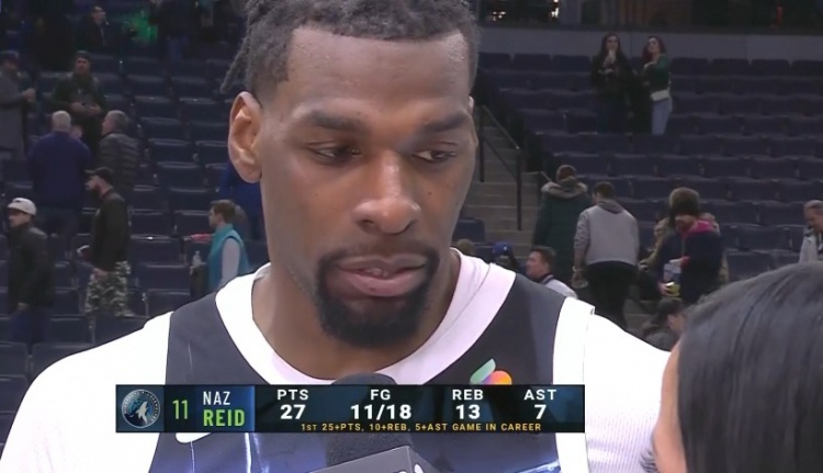  27分13板7助！納茲-里德單場(chǎng)砍下至少25分10板5助 生涯首次