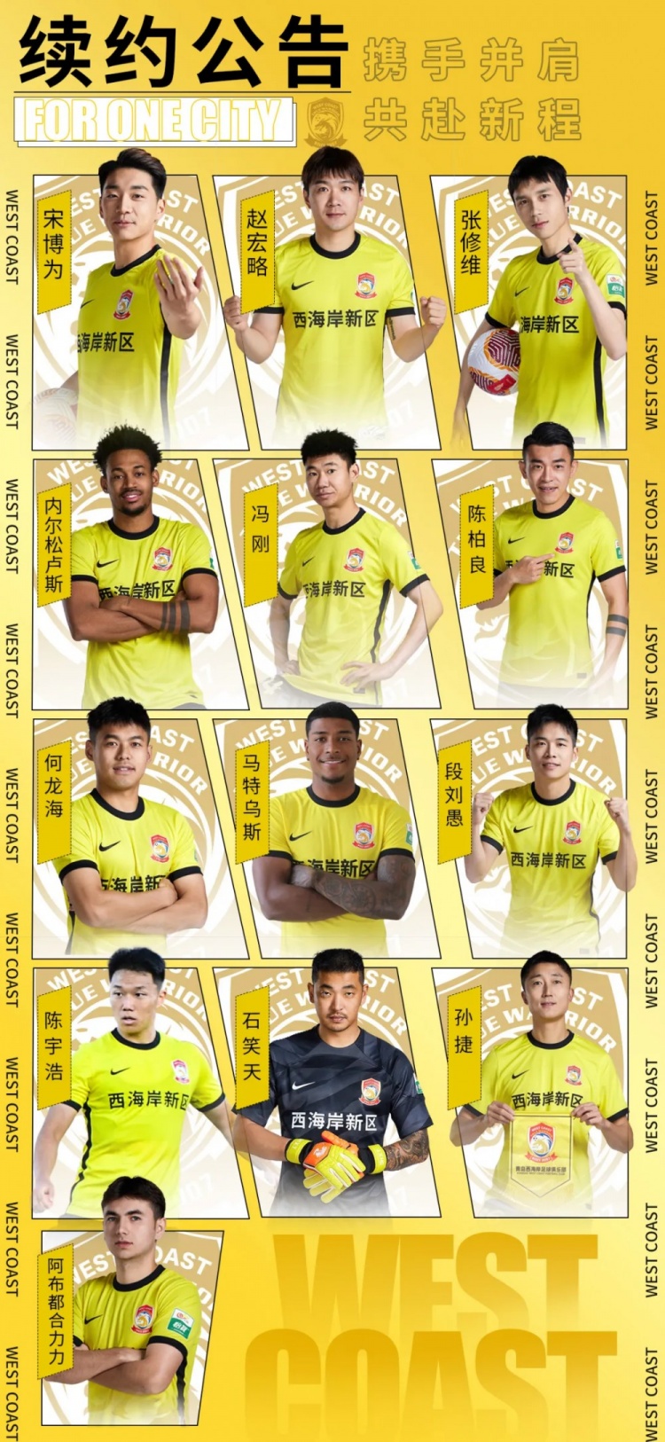  西海岸官方：與內(nèi)爾松盧斯、馬特烏斯、張修維等13名球員續(xù)約