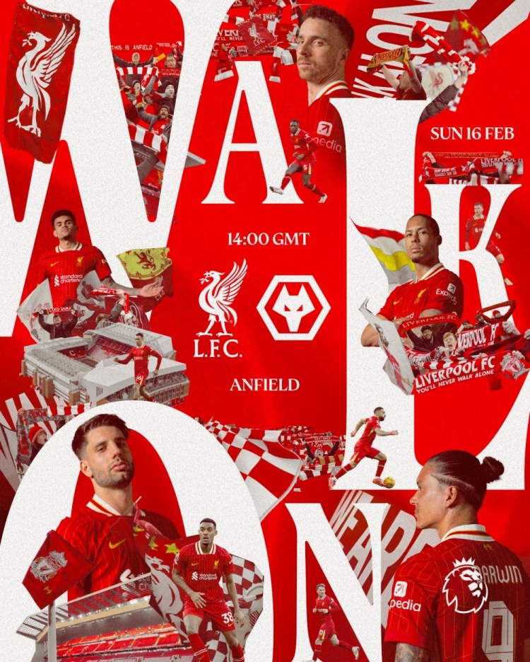  利物浦發(fā)布對陣狼隊海報：范迪克、努涅斯、索博斯洛伊、若塔出鏡