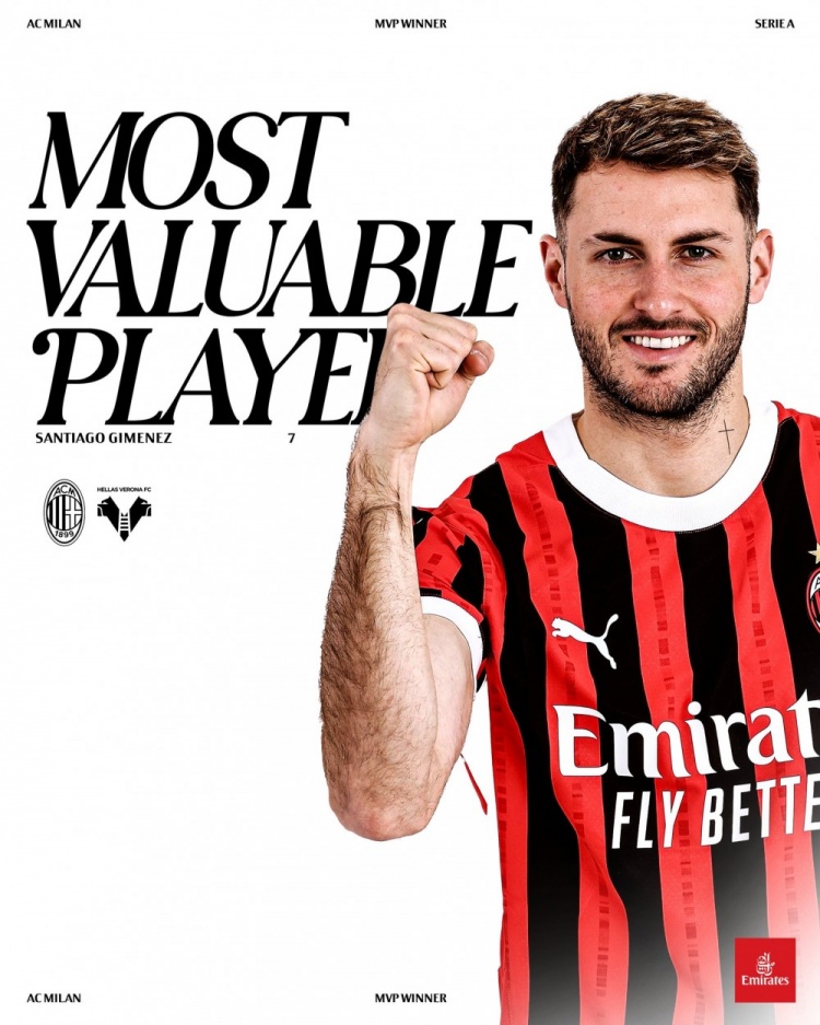  攻入制勝進(jìn)球！希門尼斯當(dāng)選對陣維羅納一役米蘭隊(duì)內(nèi)最佳球員