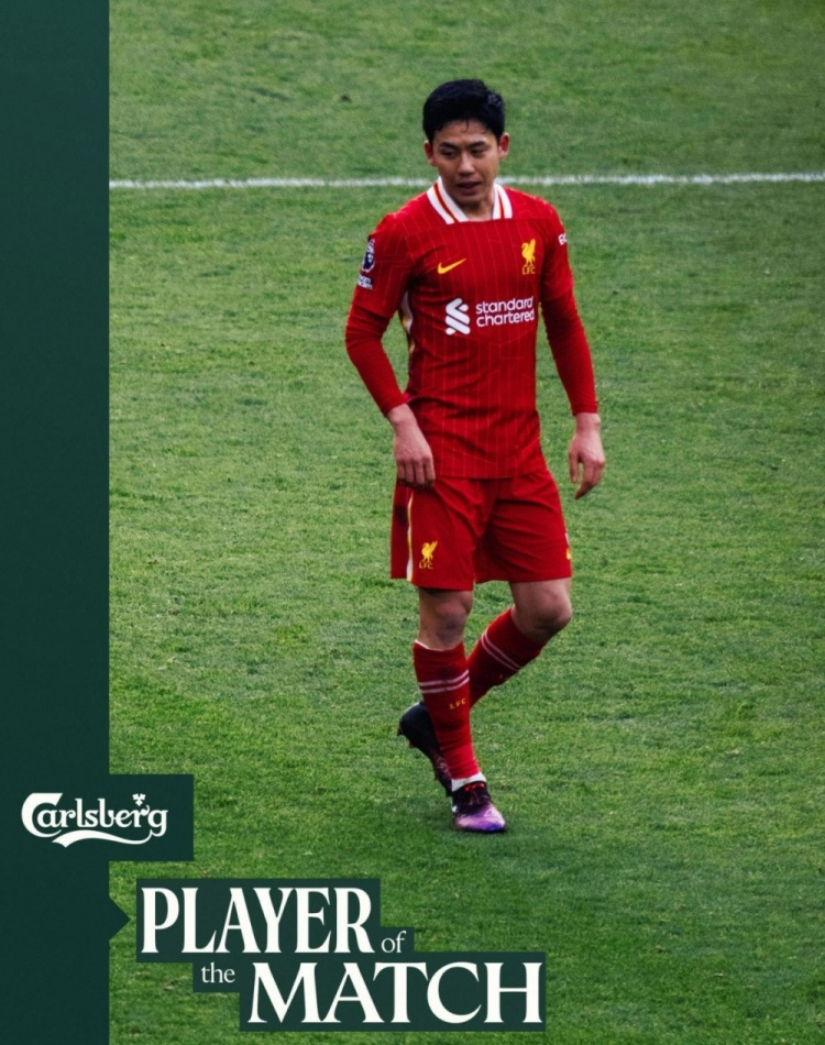  定海神針！利物浦官方：遠(yuǎn)藤航當(dāng)選2-1狼隊(duì)隊(duì)內(nèi)最佳球員