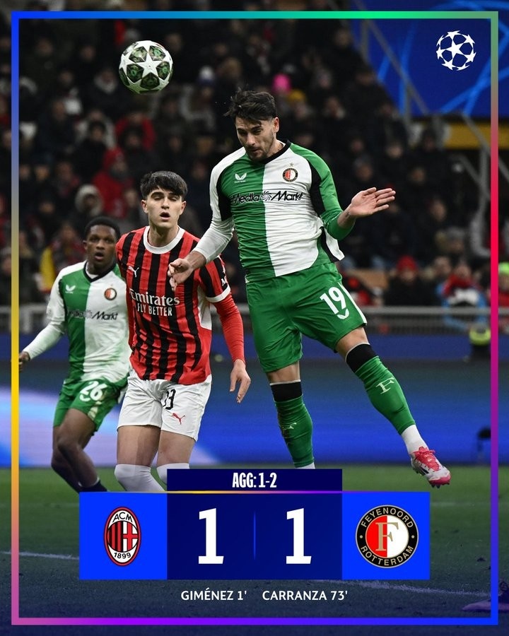  費耶諾德歐戰(zhàn)歷史首次開場1分鐘丟球，近25年來首進歐冠16強