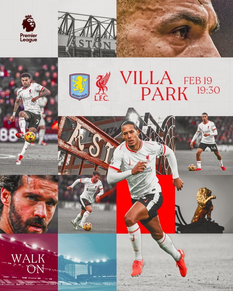  利物浦發(fā)布對陣維拉海報：范迪克、薩拉赫、阿諾德、迪亞斯出鏡