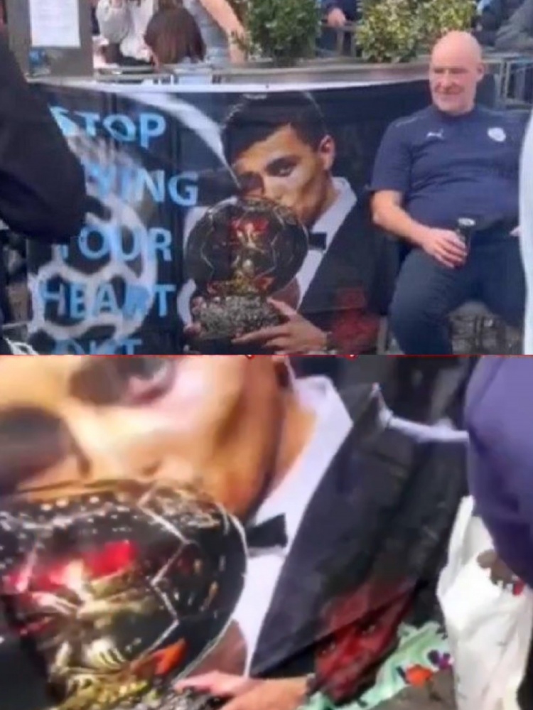  六臺：曼城球迷帶來了羅德里金球橫幅，還加上了維尼修斯哭泣表情