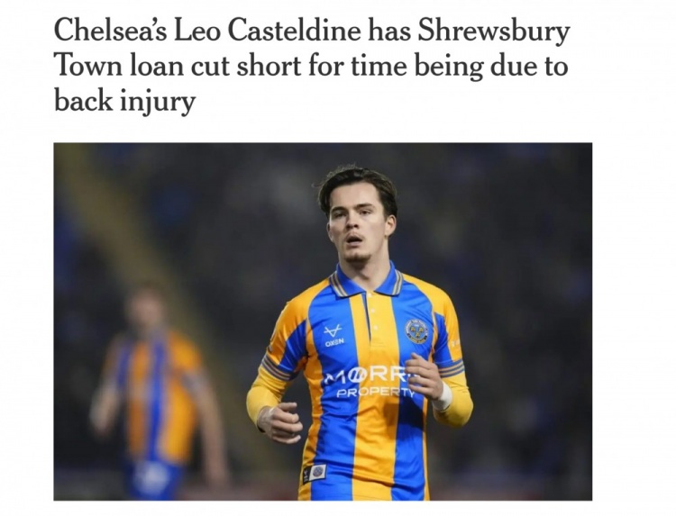  TA：切爾西19歲外租中場卡斯?fàn)柖”巢枯p微應(yīng)力性骨折，已歸隊(duì)治療