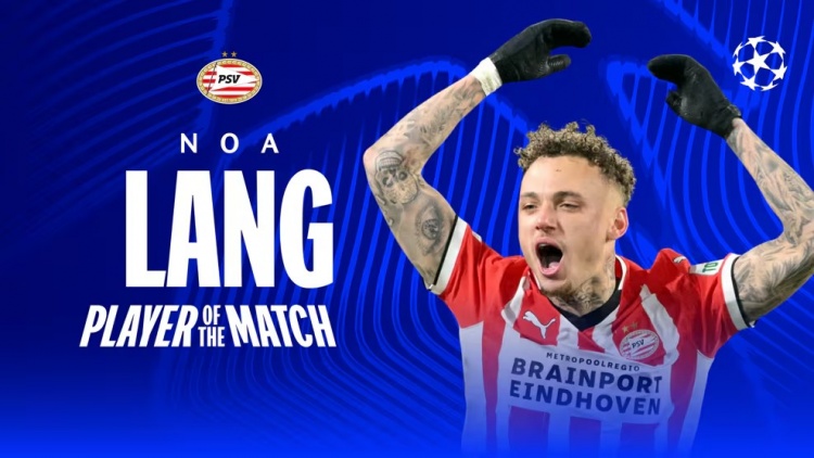  助攻佩劍破門！歐冠官方：諾阿-朗當(dāng)選埃因霍溫vs尤文全場最佳