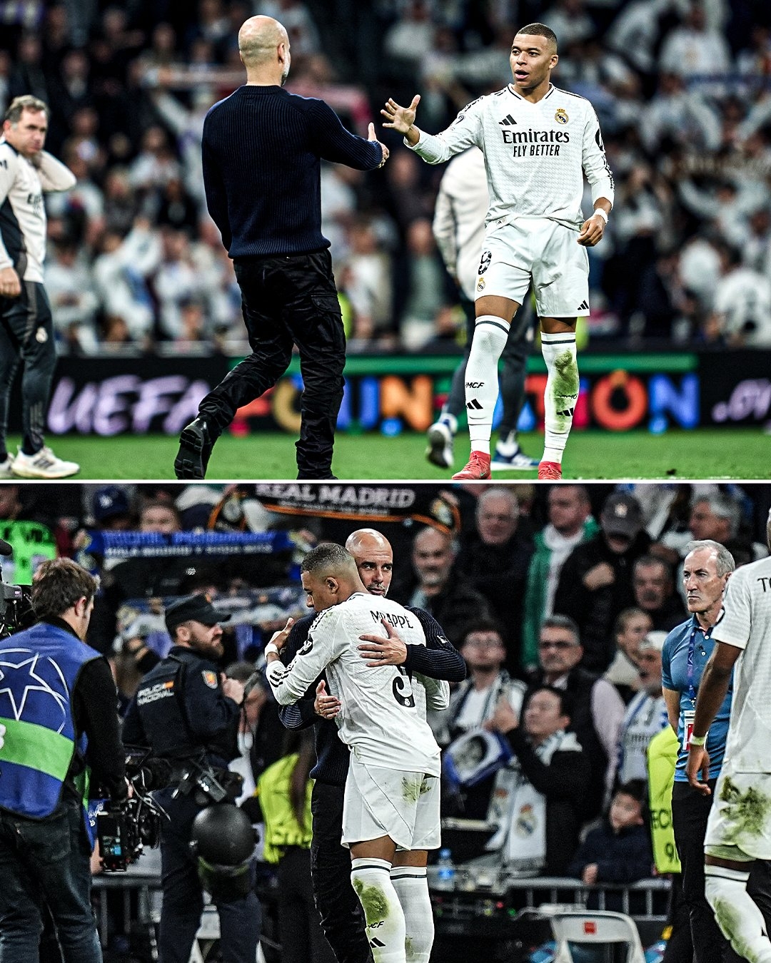  帽子戲法射落藍(lán)月亮！姆巴佩賽后與瓜迪奧拉握手擁抱