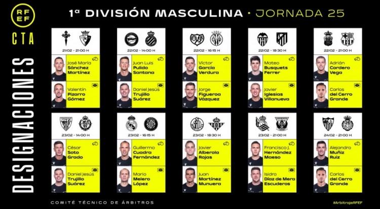  西甲第25輪裁判安排：維加執(zhí)法巴薩客戰(zhàn)拉帕，費爾南德斯主裁皇馬