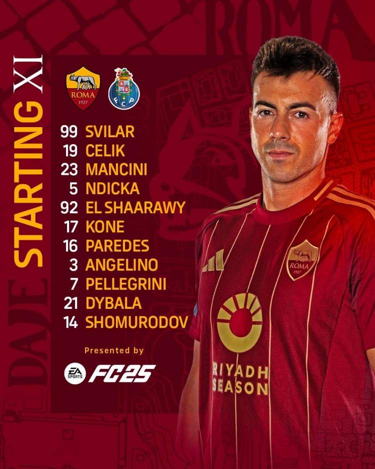  羅馬對陣波爾圖首發(fā)名單：迪巴拉領(lǐng)銜，沙拉維出戰(zhàn)，多夫比克傷缺