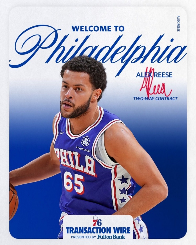  G聯(lián)盟場均19.3分！官方：76人與中鋒亞歷克斯-里斯簽下雙向合同