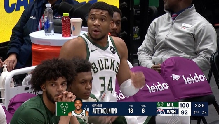  有點(diǎn)懵！字母哥今日出戰(zhàn)19分鐘犯滿離場(chǎng) 吃帽后被吹第6犯