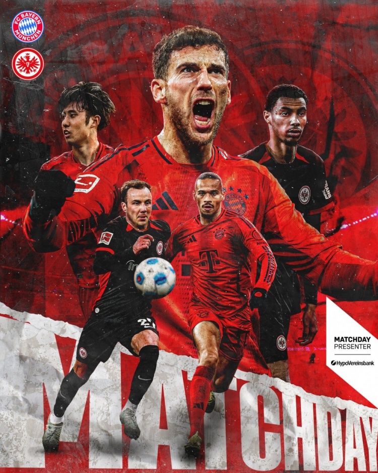  拜仁發(fā)布對陣法蘭克福海報：格雷茨卡、薩內(nèi)、伊藤洋輝出鏡