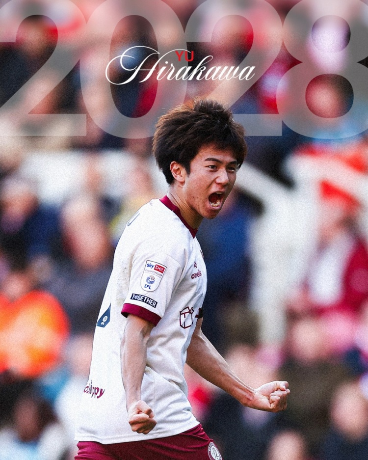  官方：英冠布里斯托爾城買(mǎi)斷24歲日本邊鋒平河悠，并簽約至2028年