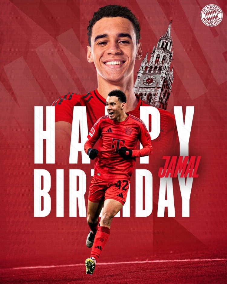  拜仁官方祝穆西亞拉22歲生日快樂(lè)，加盟至今出戰(zhàn)196次獲59球38助