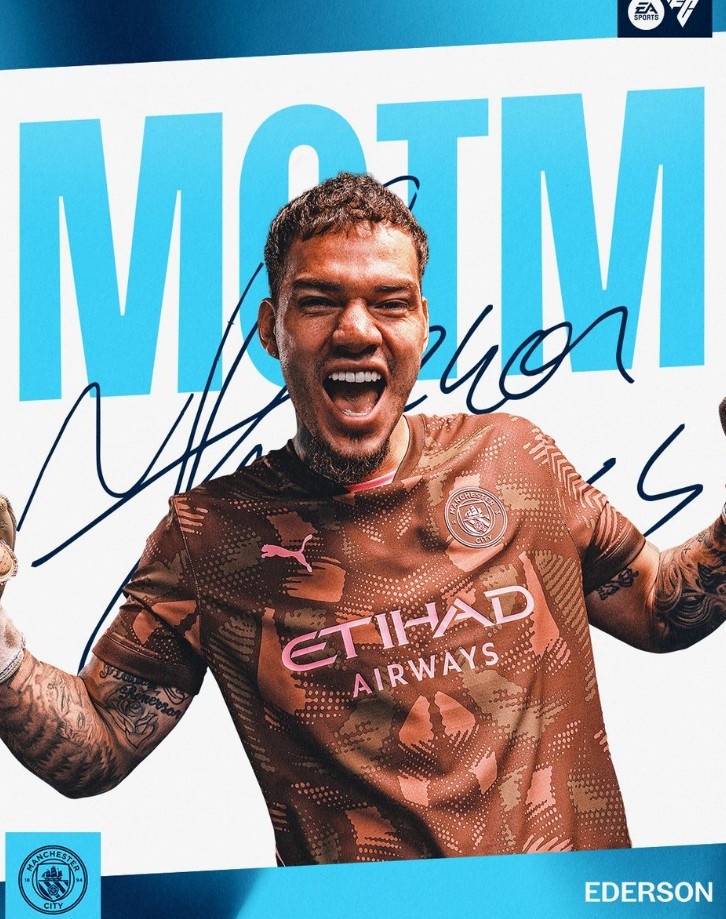  6次撲救完成零封，官方：埃德森當(dāng)選曼城1-0熱刺隊內(nèi)最佳球員