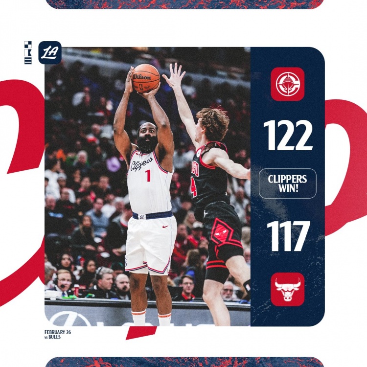  砍30分6助&關(guān)鍵三分殺死比賽！快船官方贏球海報(bào)封面人物：哈登