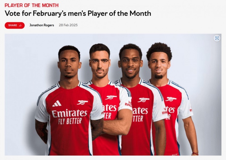  阿森納2月隊(duì)內(nèi)最佳候選：加布里埃爾、梅里諾、廷伯、恩瓦內(nèi)里