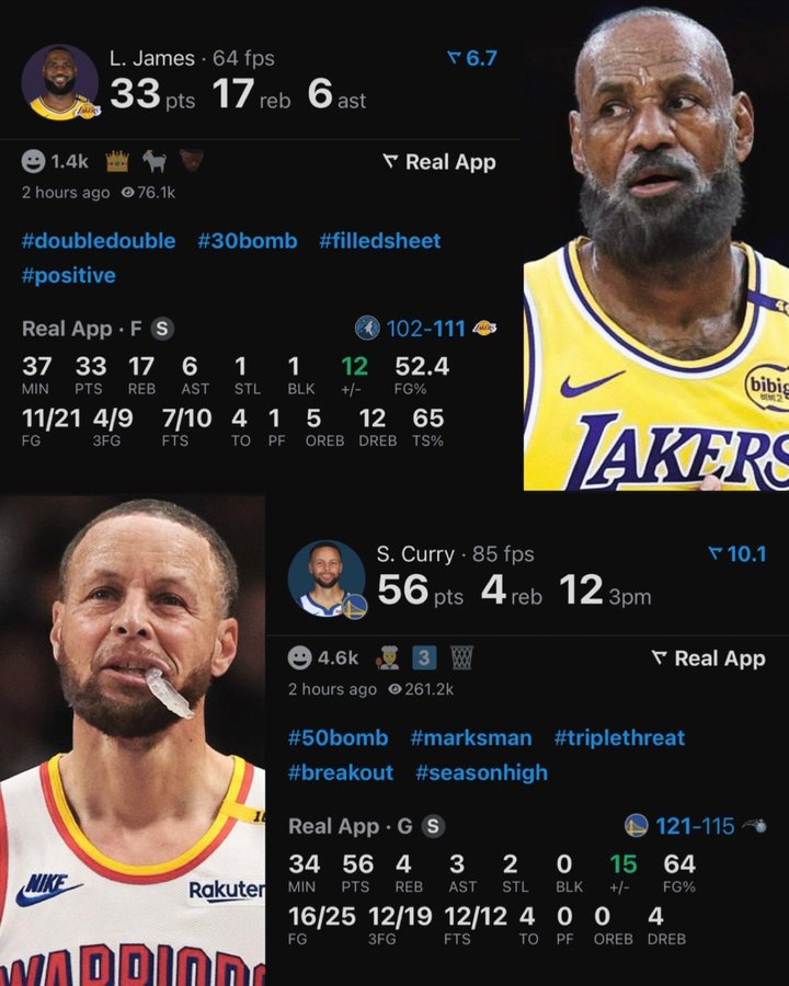  一個(gè)56分12記三分一個(gè)33+17+6！美媒曬詹庫(kù)老年P(guān)圖：今夕是何年？