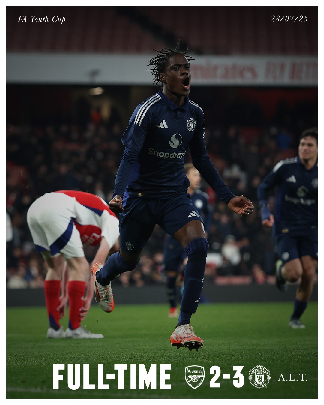  U18攻陷酋長球場！曼聯U18加時3-2淘汰阿森納 晉級青年足總杯4強