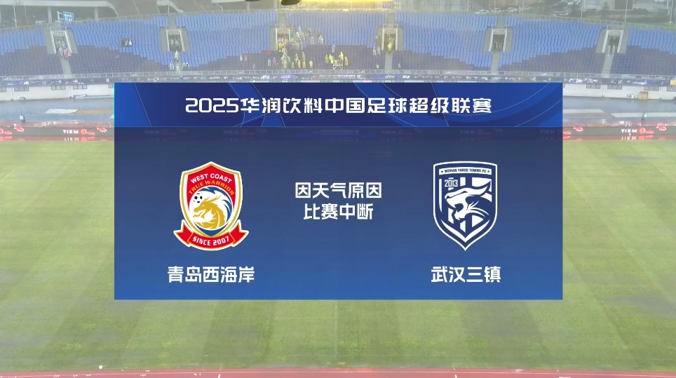  比賽延期！青島西海岸vs武漢三鎮(zhèn)進(jìn)行至18分鐘，因天氣中斷30分鐘