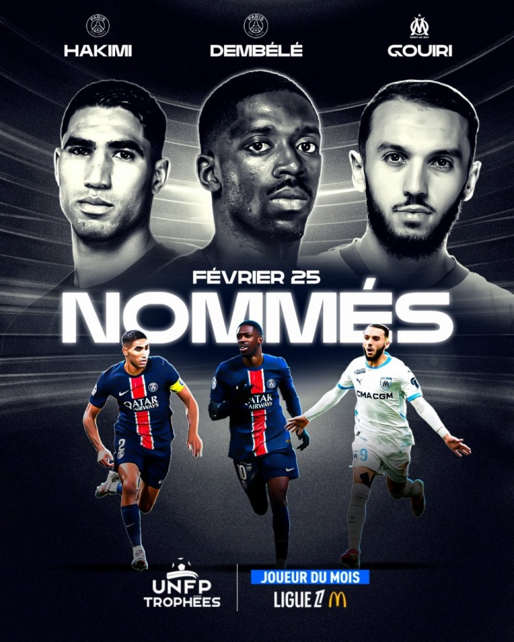  法甲2月最佳球員候選：登貝萊6球、阿什拉夫2球、古伊里2球3助