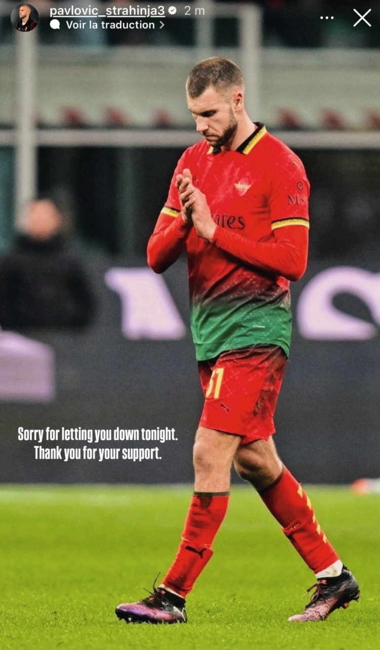  身后放鏟染紅！帕夫洛維奇社媒致歉：很抱歉今晚讓球迷們失望了