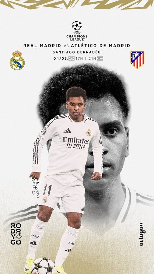  歐冠馬德里德比！羅德里戈曬個人海報：伯納烏見，HALA MADRID