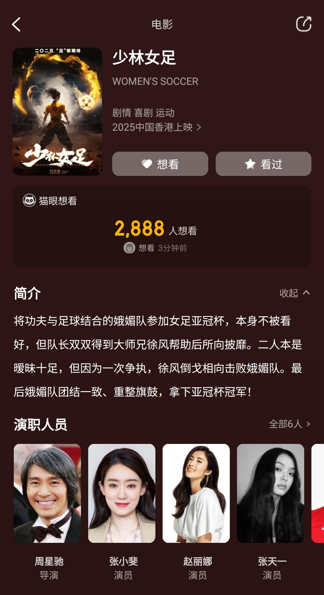  周星馳導演新片《少林女足》！主演張小斐，劇情峨眉隊奪亞冠冠軍