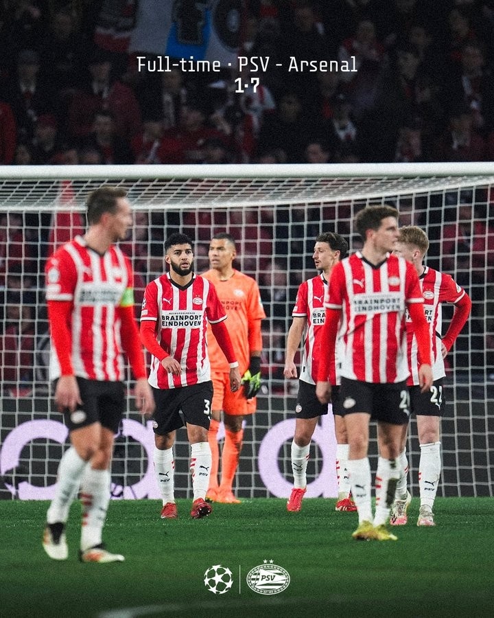  阿森納上次歐冠打進7球還是07年，埃因霍溫遭遇隊史歐冠最慘失利