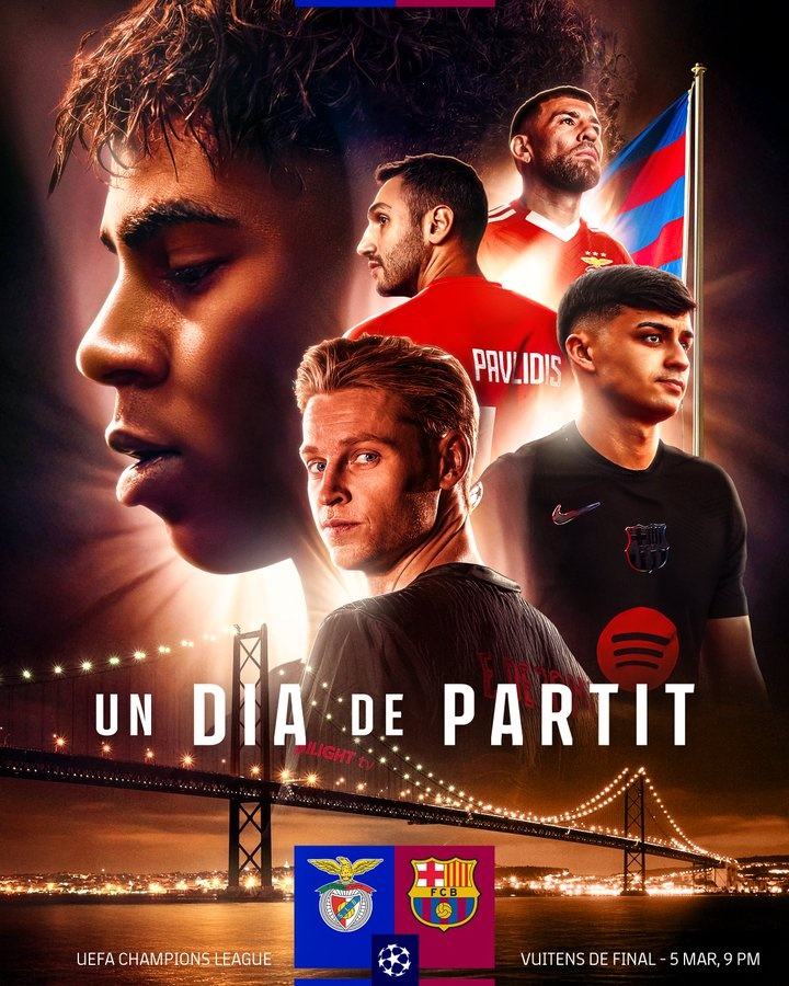  巴薩曬海報預(yù)熱與本菲卡比賽，亞馬爾、德容、佩德里出鏡