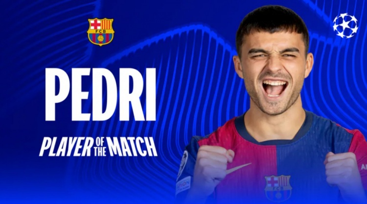  大師級(jí)發(fā)揮！歐冠官方：佩德里當(dāng)選巴薩1-0本菲卡全場(chǎng)最佳球員