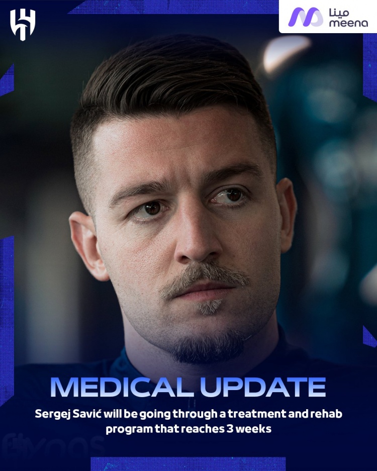  利雅得新月官方：米林科維奇腿筋拉傷，將傷缺三周時間