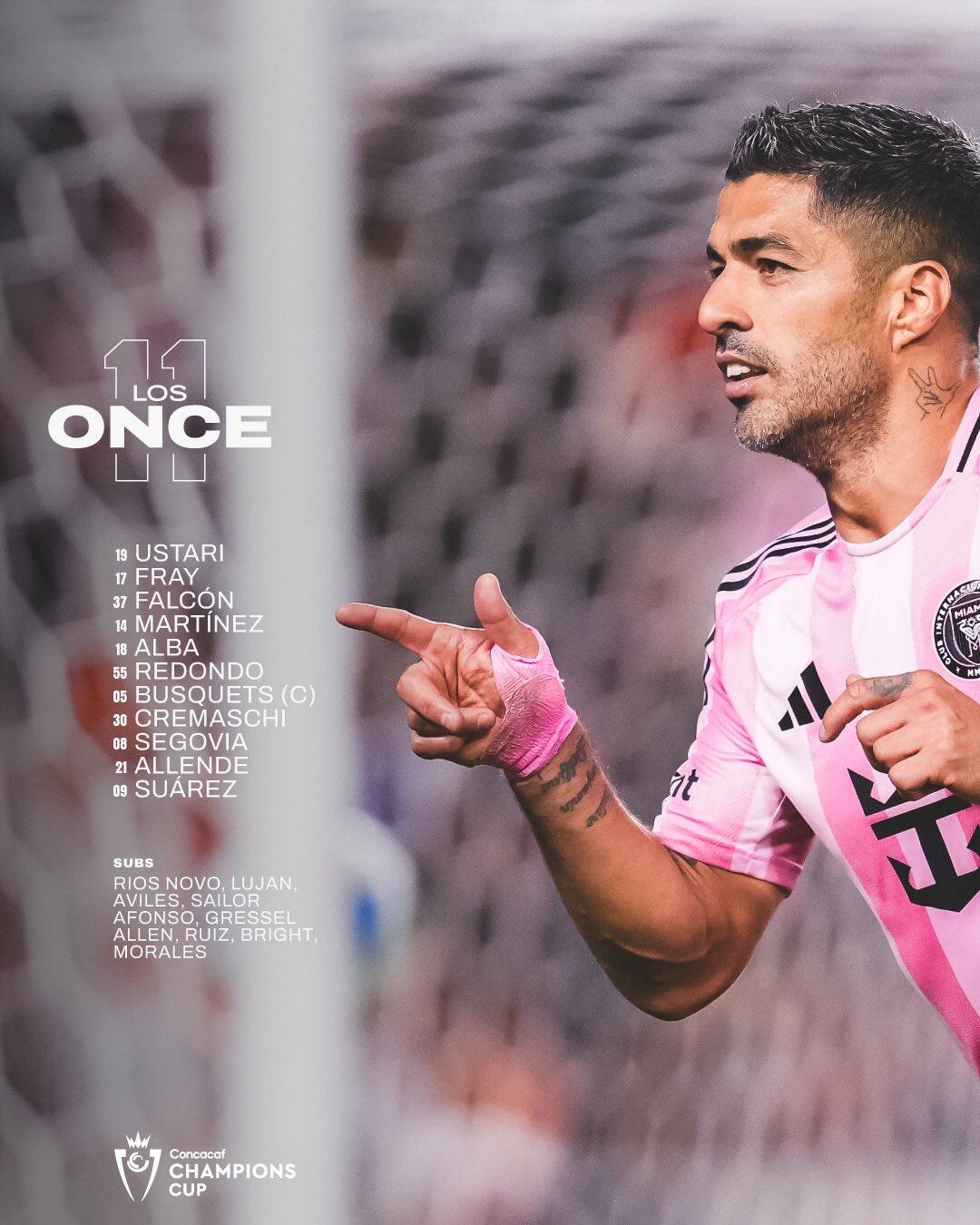  邁阿密國際首發(fā)：梅西缺陣，蘇牙、布斯克茨、阿爾巴出戰(zhàn)