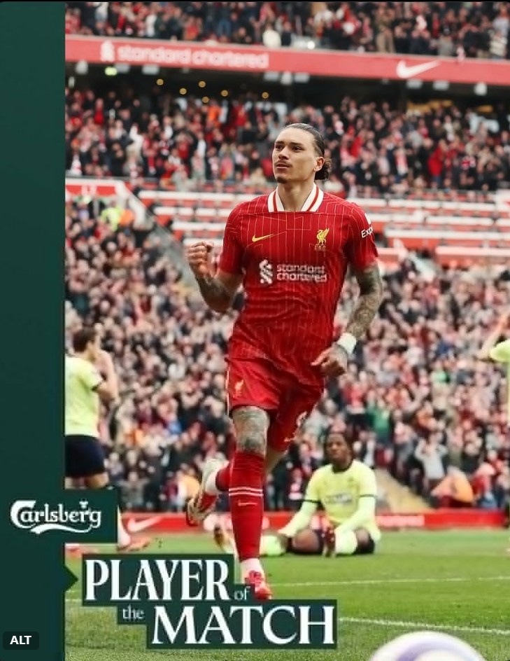  進(jìn)球+造點(diǎn)！利物浦官方：努涅斯當(dāng)選本輪英超隊(duì)內(nèi)最佳球員