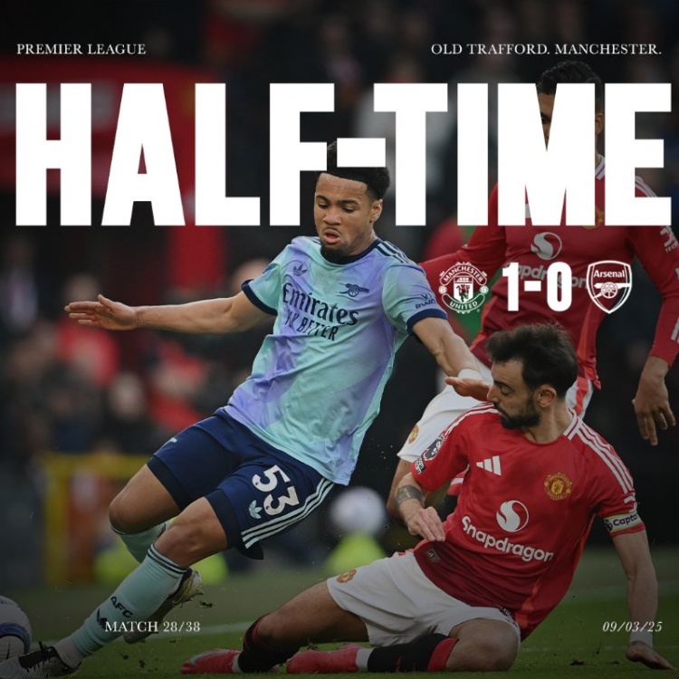  慢熱！曼聯(lián)比分領(lǐng)先進入英超中場休息，是他們自12月1日以來首次