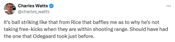  記者：為什么任意球不讓賴斯主罰呢？厄德高那球應(yīng)該讓賴斯去踢的