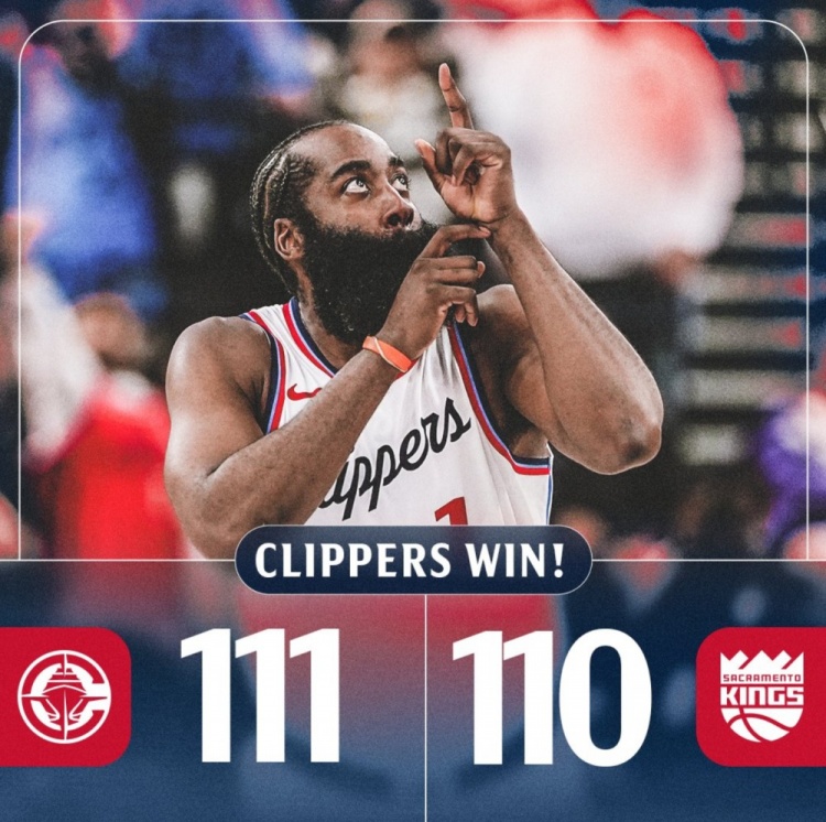  準三雙+兩個關(guān)鍵拋投！快船官方贏球海報封面給到了哈登