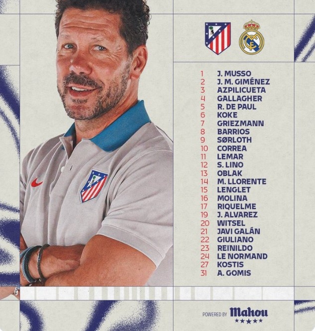  馬競(jìng)VS皇馬大名單：格列茲曼、阿爾瓦雷斯領(lǐng)銜，德保羅出戰(zhàn)