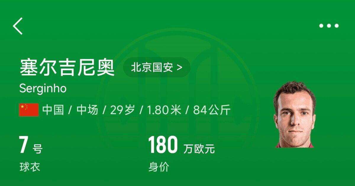  180萬歐！塞爾吉尼奧成為中國身價最高的球員，武磊120萬歐第2