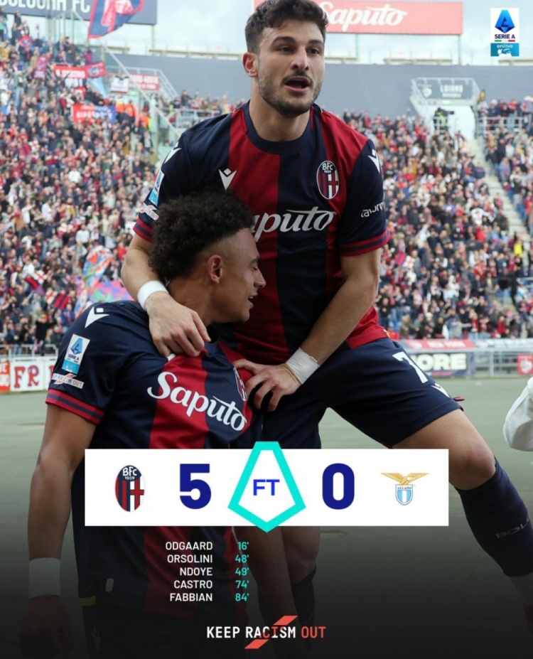  意甲爭(zhēng)四關(guān)鍵戰(zhàn)，博洛尼亞5球狂勝拉齊奧，積分反超尤文升第四