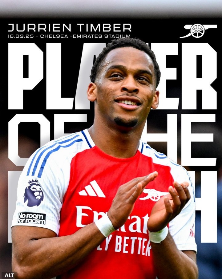  9次贏得對(duì)抗，阿森納官方：廷伯當(dāng)選對(duì)陣切爾西隊(duì)內(nèi)最佳球員