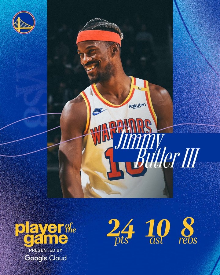  罰球11中11砍下24+8+10！勇士官方評(píng)選本場(chǎng)最佳 巴特勒當(dāng)選