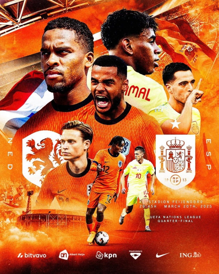  荷蘭隊(duì)發(fā)布對(duì)陣西班牙海報(bào)：加克波、德容、弗林蓬、亞馬爾出鏡